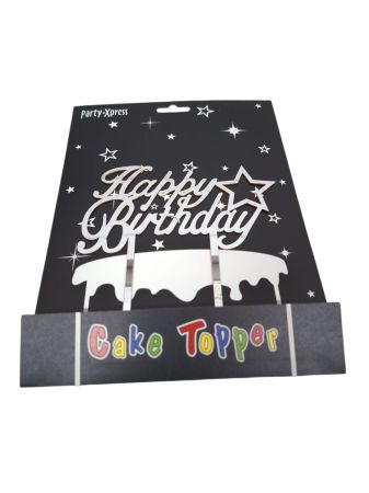Cake Topper Happy Birthday Silver