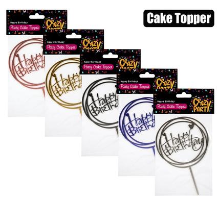 Cake Topper Happy Birthday Round Assorted Colours each