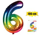 Balloon Foil Number 6 Rainbow 102cm