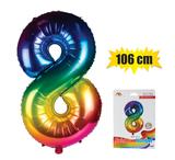 Balloon Foil Number 8 Rainbow 102cm