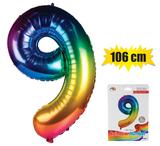 Balloon Foil Number 9 Rainbow 102cm
