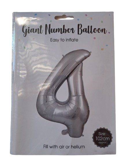 Balloon Foil Number 4 Silver 102cm