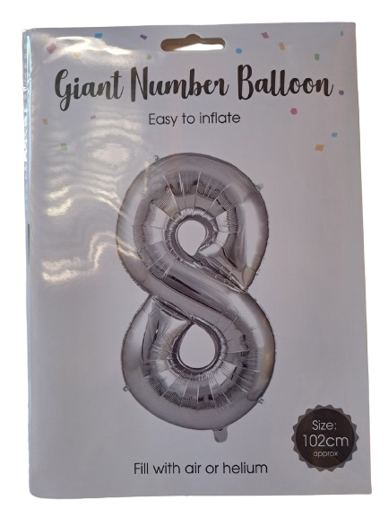 Balloon Foil Number 8 Silver 102cm