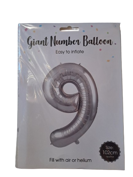 Balloon Foil Number 9 Silver 102cm