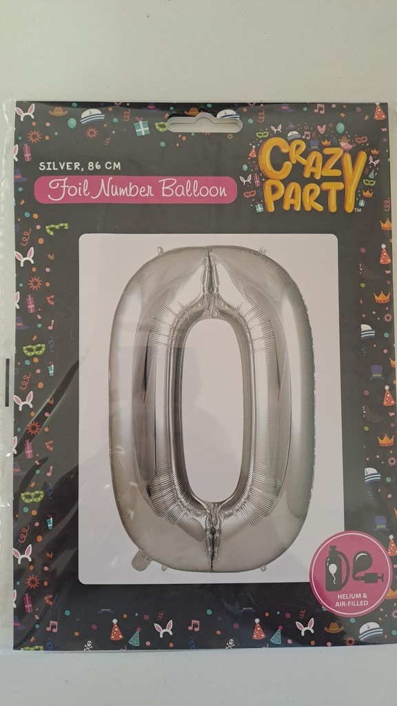 Balloon Foil Number 0 Silver 86cm