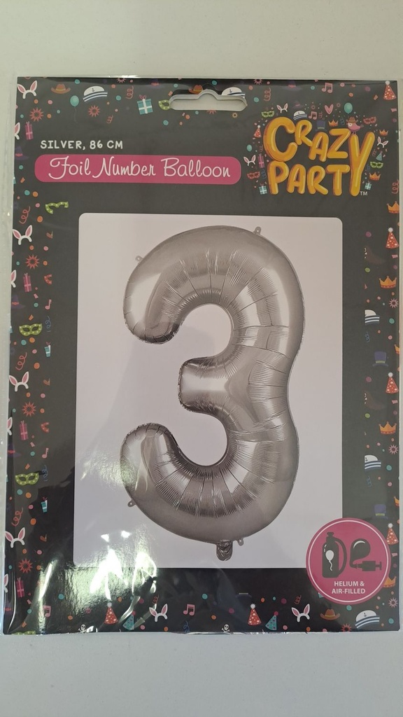Balloon Foil Number 3 Silver 86cm