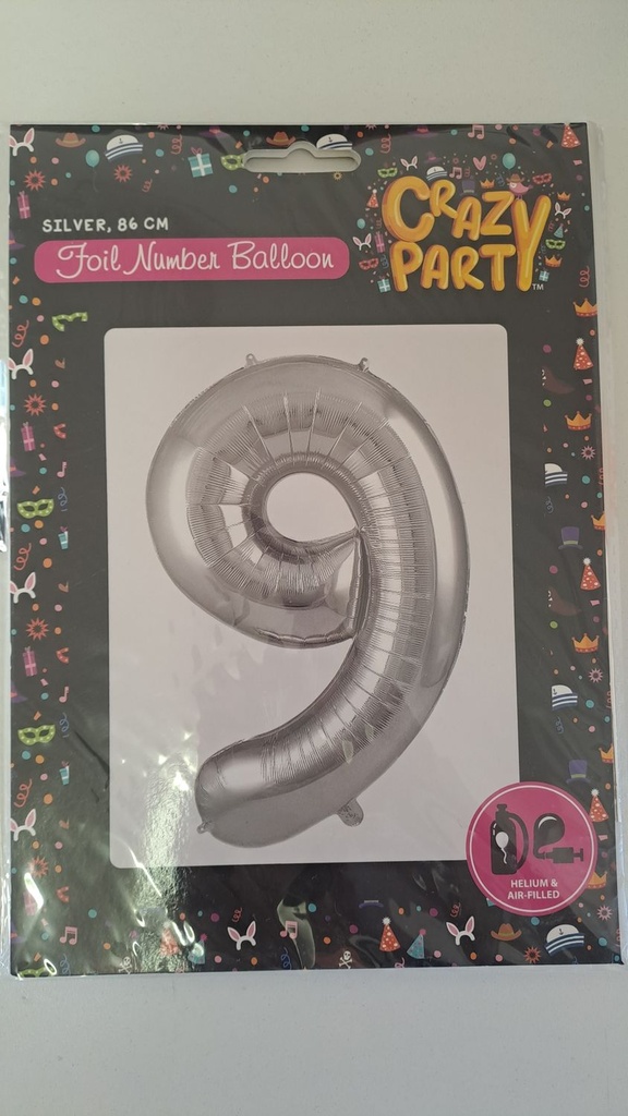 Balloon Foil Number 9 Silver 86cm