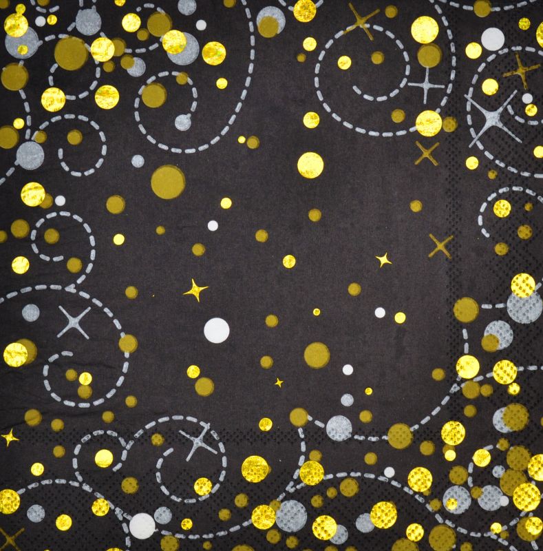 Napkins 3ply 16's Sparkling Fizz Black & Gold