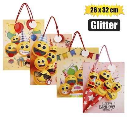 Gift Bag Paper Large Emoji Glitters 26 X 32cm Assorted each