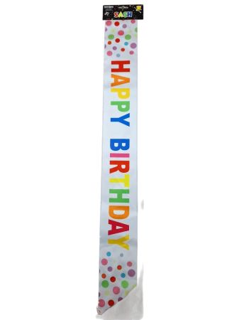 Sash Happy Birthday Confetti White