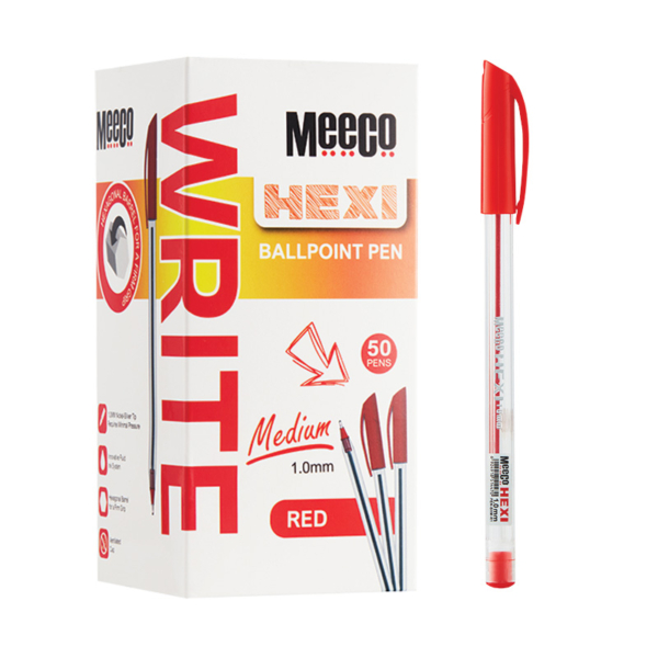 Hexi Ballpoint Pen Red Medium 1.0mm Box of 50