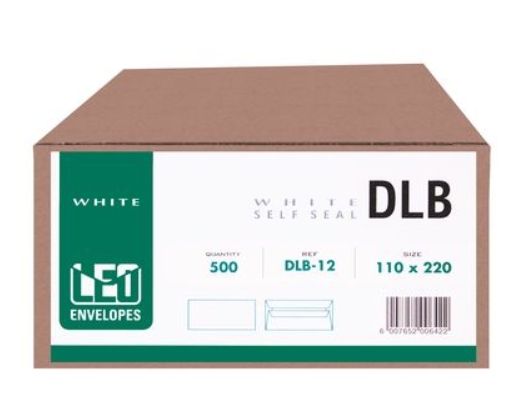 LEO DLB White Opaque Self Seal Envelopes - Open Long Side - Box of 500