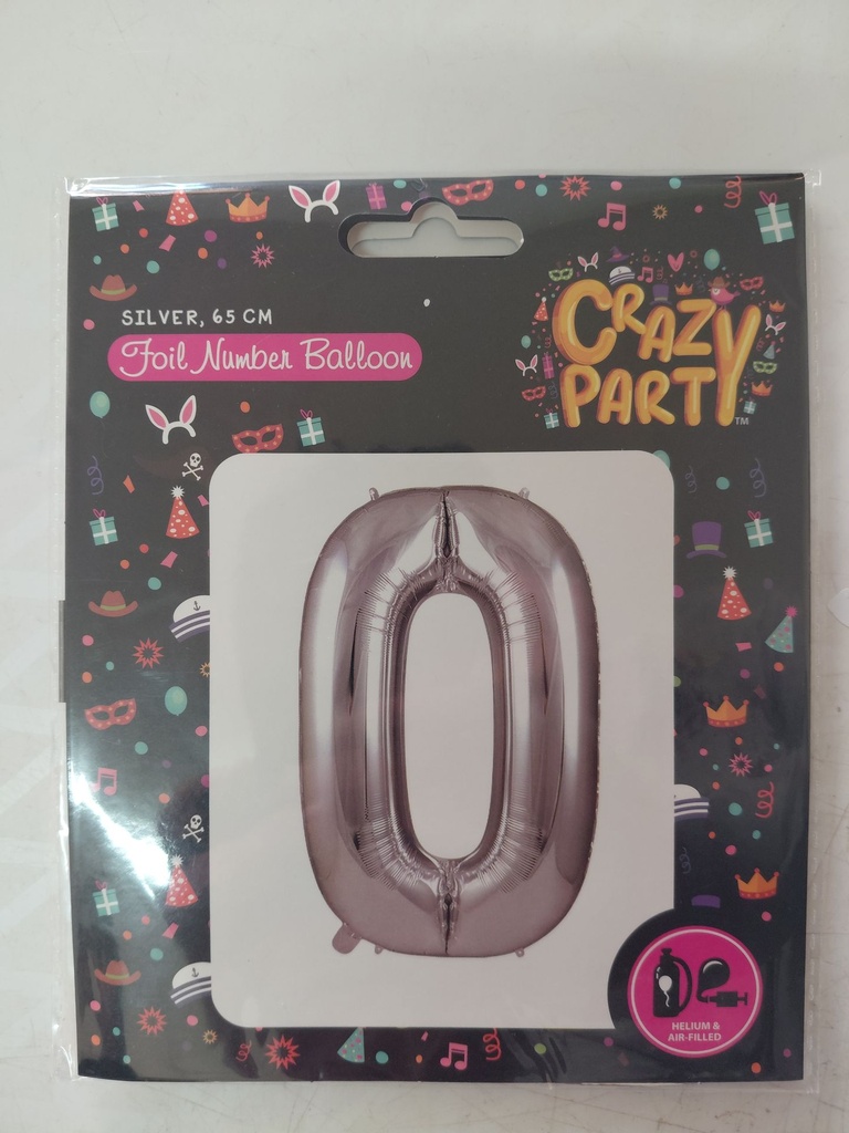 Balloon Foil Number 0 Silver 65cm