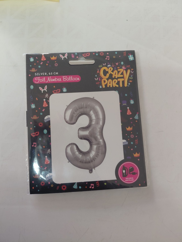 Balloon Foil Number 3 Silver 65cm