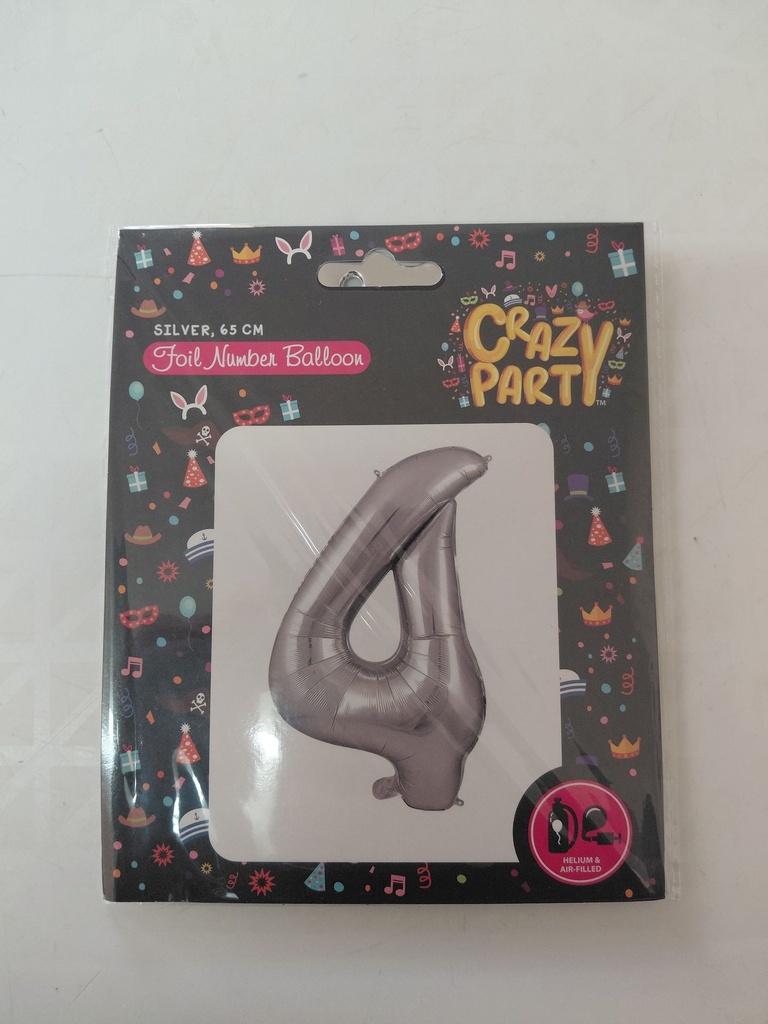 Balloon Foil Number 4 Silver 65cm