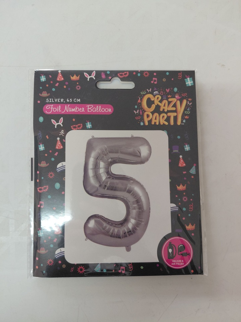 Balloon Foil Number 5 Silver 65cm