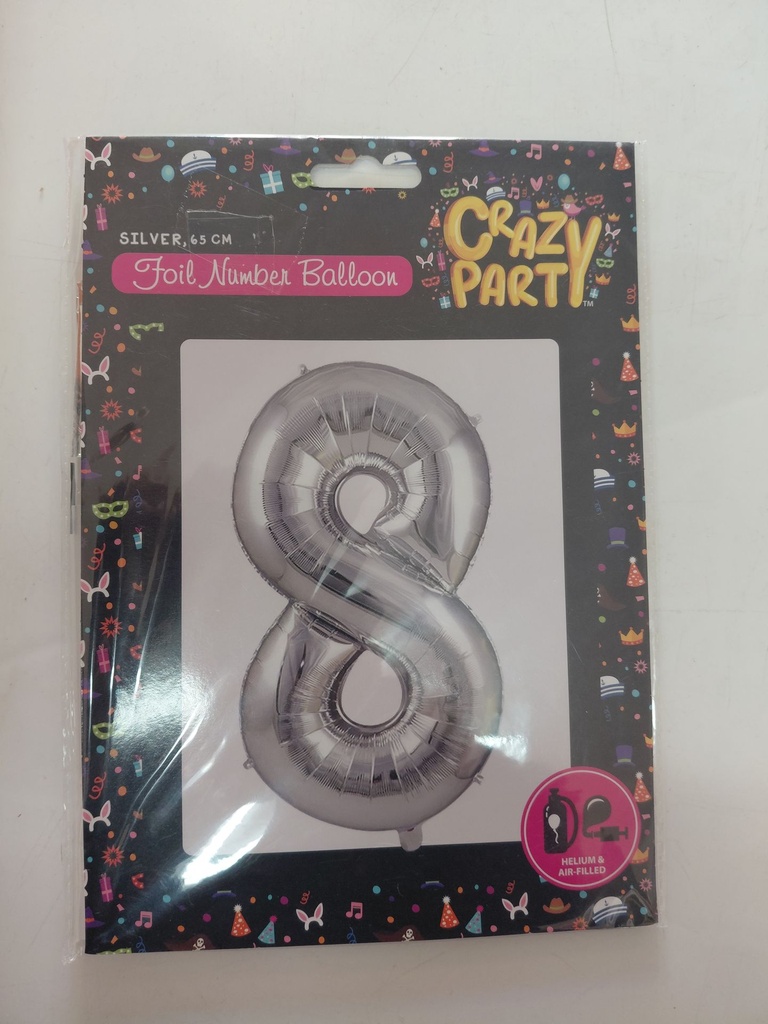 Balloon Foil Number 8 Silver 65cm