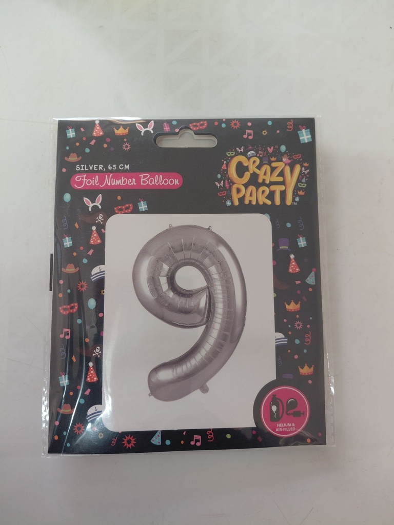 Balloon Foil Number 9 Silver 65cm