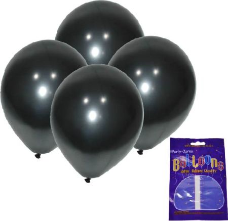 Latex Metallic Balloons Black 10's