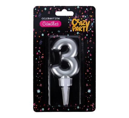 Cake Candles Silver Large Number 3