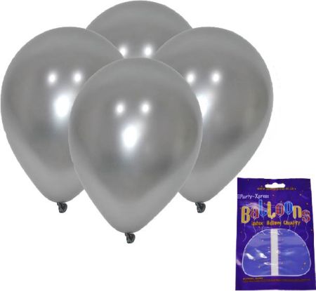 Latex Metallic Balloons Silver 10's