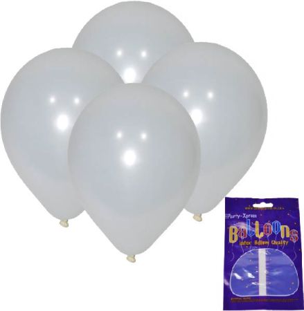 Latex Metallic Balloons White 10's