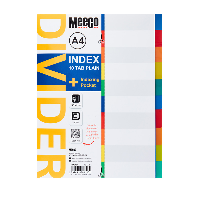 FILE DIVIDERS: A4 POLYPROPYLENE 10 TAB INSERT PLAIN