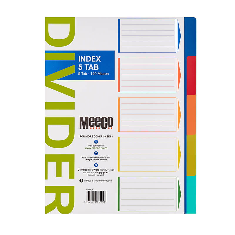 FILE DIVIDERS: A4 POLYPROPYLENE 5 TAB PLAIN
