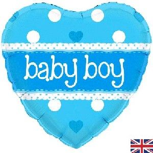Balloon Foil Holographic Baby Boy Heart Blue